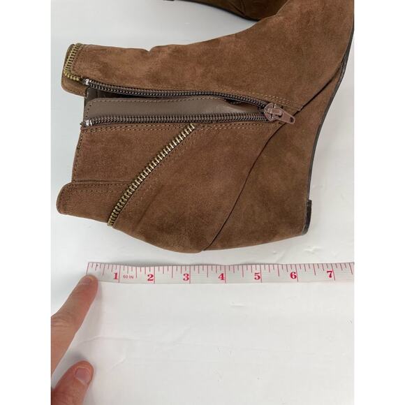 Suede Wedge Boots Womens 7.5 Ankle Brown Booties Round Toe Heeled Shoes - Picture 11 of 11
